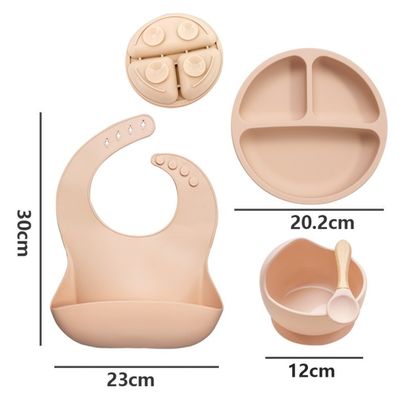 5pcs Περιβαλλοντικά φιλικό Baby Feeding Set Σιλικόνη Suction Bowls Πλάκες κουτάλι πιρούνι Bib για μικρά παιδιά
